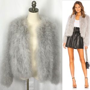 NWT Lamarque Deora Turkey Feathers Gray Jacket L